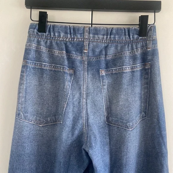 Ecru Denim-Print Wide-Leg Sweatpants - Picture 11 of 13